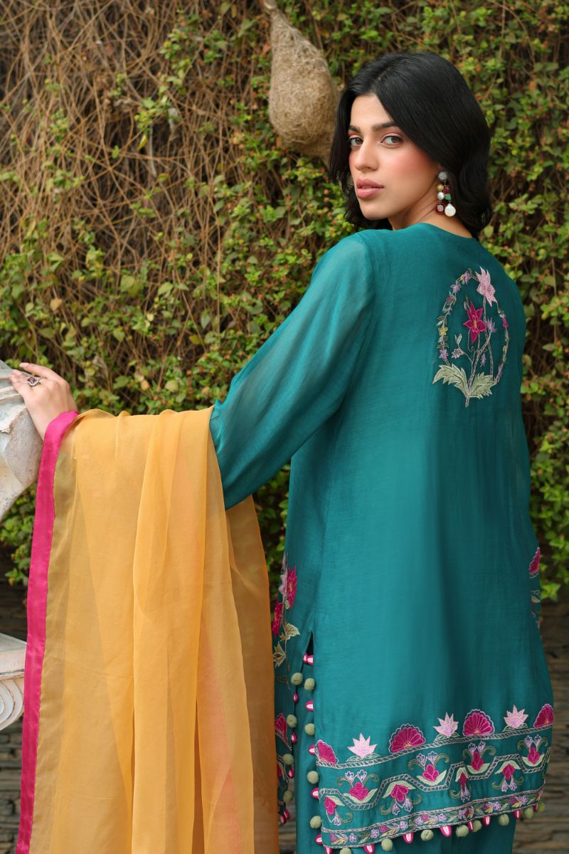 Reema Ahsan - Aelin - Kora Cotton & Organza - Emerald Green - 3 Piece