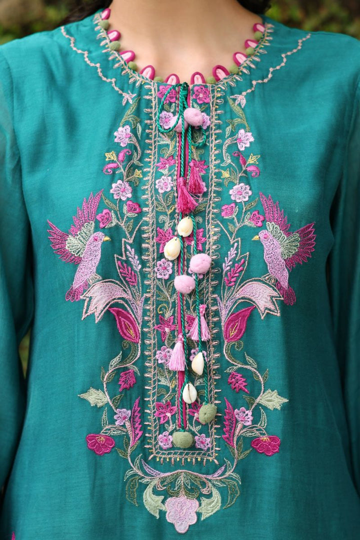 Reema Ahsan - Aelin - Kora Cotton & Organza - Emerald Green - 3 Piece