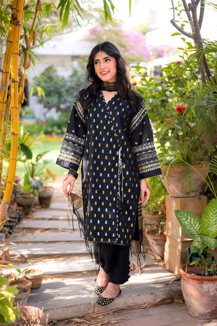 Omal by Komal - Afsana - Black -  Jacquard & Khaadi Net - 3 Piece