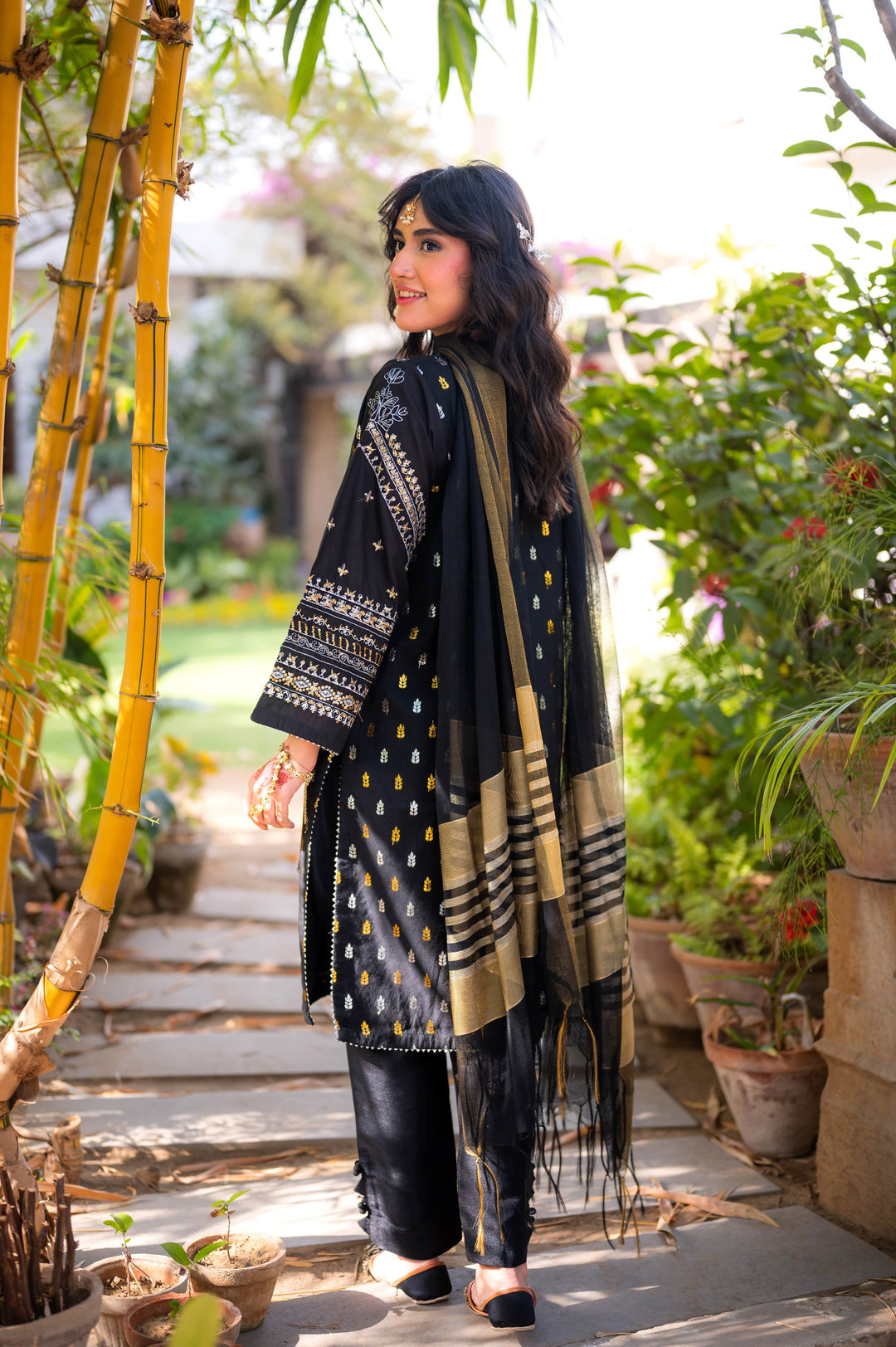 Omal by Komal - Afsana - Black -  Jacquard & Khaadi Net - 3 Piece