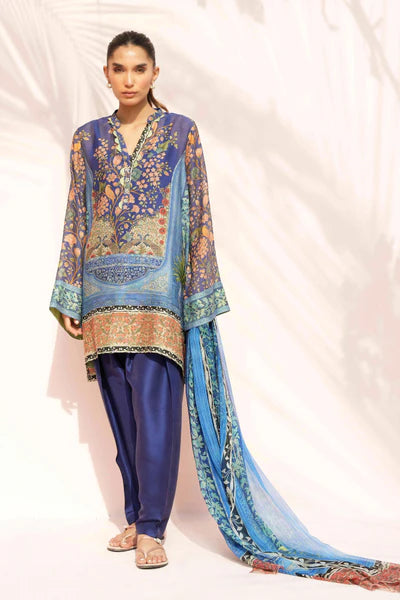 Sania Maskatiya - Aisa Cotton Net & Raw Silk Suit For Women - Navy - 3 Piece