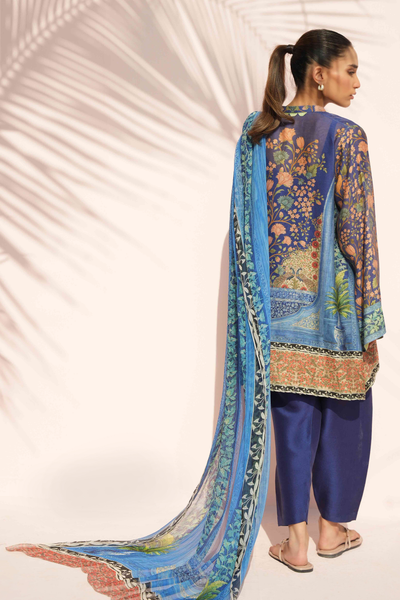 Sania Maskatiya - Aisa Cotton Net & Raw Silk Suit For Women - Navy - 3 Piece
