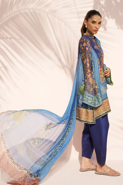 Sania Maskatiya - Aisa Cotton Net & Raw Silk Suit For Women - Navy - 3 Piece