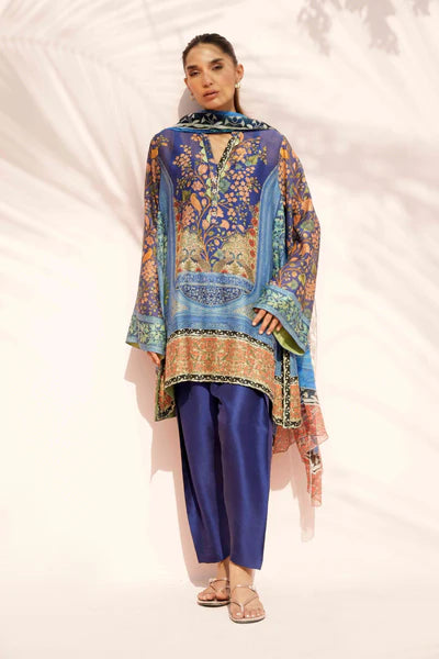 Sania Maskatiya - Aisa Cotton Net & Raw Silk Suit For Women - Navy - 3 Piece