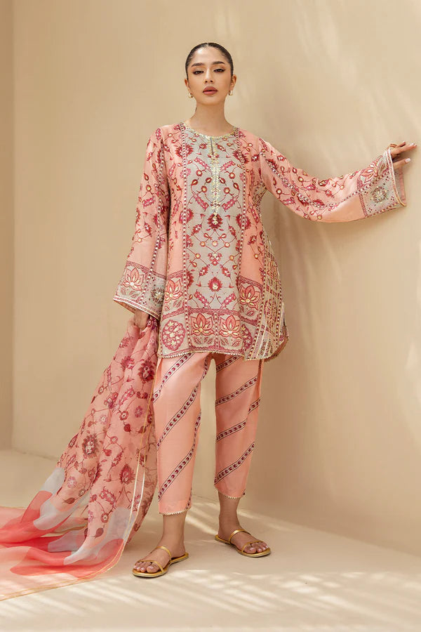 Sania Maskatiya - Aiva (C) - Cotton Net , Crepe , Khaddi Silk , Organza - Millennial Pink - 3 Piece