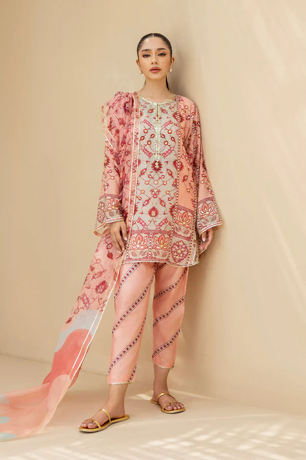 Sania Maskatiya - Aiva (C) - Cotton Net , Crepe , Khaddi Silk , Organza - Millennial Pink - 3 Piece