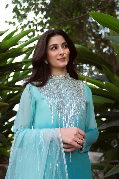 Natasha Kamal - Gorgette Chiffon Alana Suit For Women - Shaded Aqua - 3 Piece