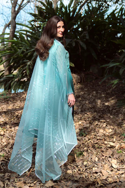 Natasha Kamal - Gorgette Chiffon Alana Suit For Women - Shaded Aqua - 3 Piece