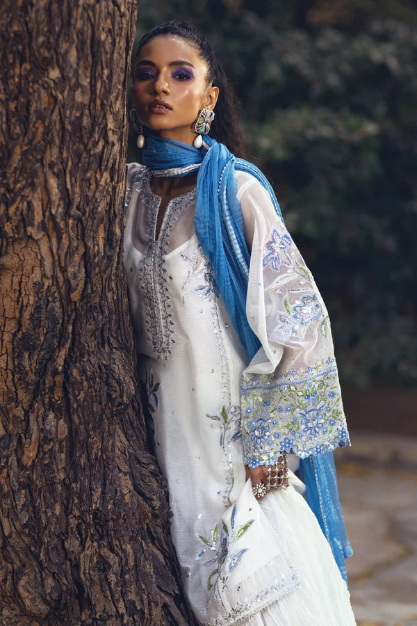 Sanam Chaudhri - Alara Cotton Net Suit For Women - White - 3 Piece