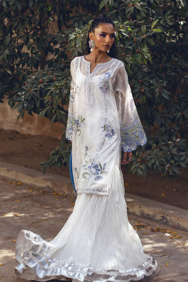 Sanam Chaudhri - Alara Cotton Net Suit For Women - White - 3 Piece