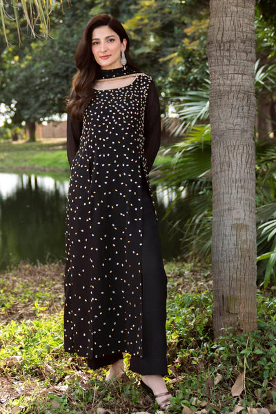 Natasha Kamal - Gorgette Chiffon Alba Suit For Women - Black - 3 Piece