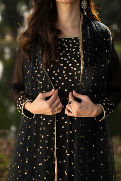 Natasha Kamal - Gorgette Chiffon Alba Suit For Women - Black - 3 Piece