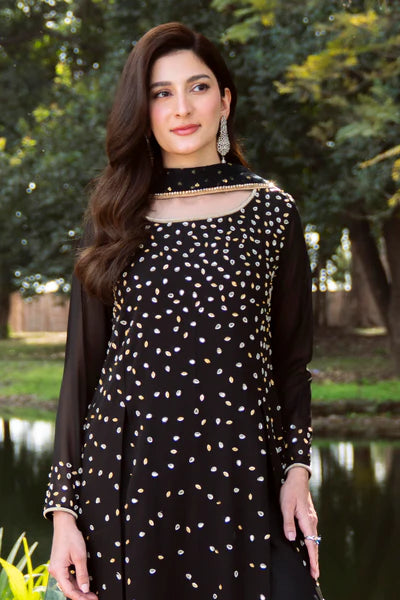 Natasha Kamal - Gorgette Chiffon Alba Suit For Women - Black - 3 Piece