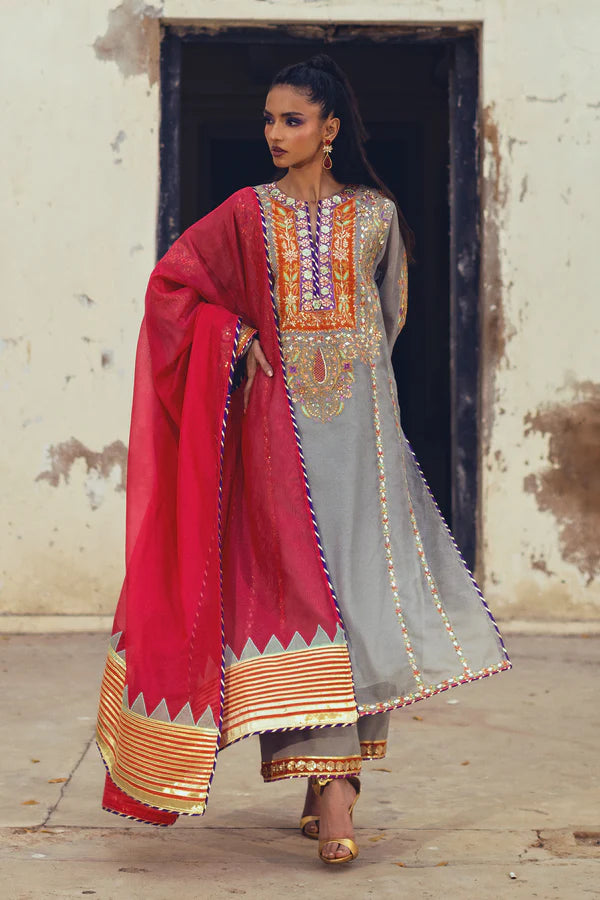 Sanam Chaudhri - Aleema Cotton Net Suit For Women - Feather Grey - 3 Piece