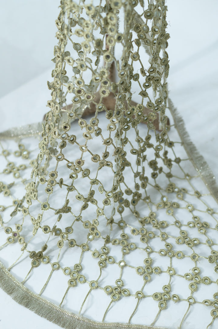 Alif Yay Sheesh Embroidered Dupatta – Gold Net Statement Layer