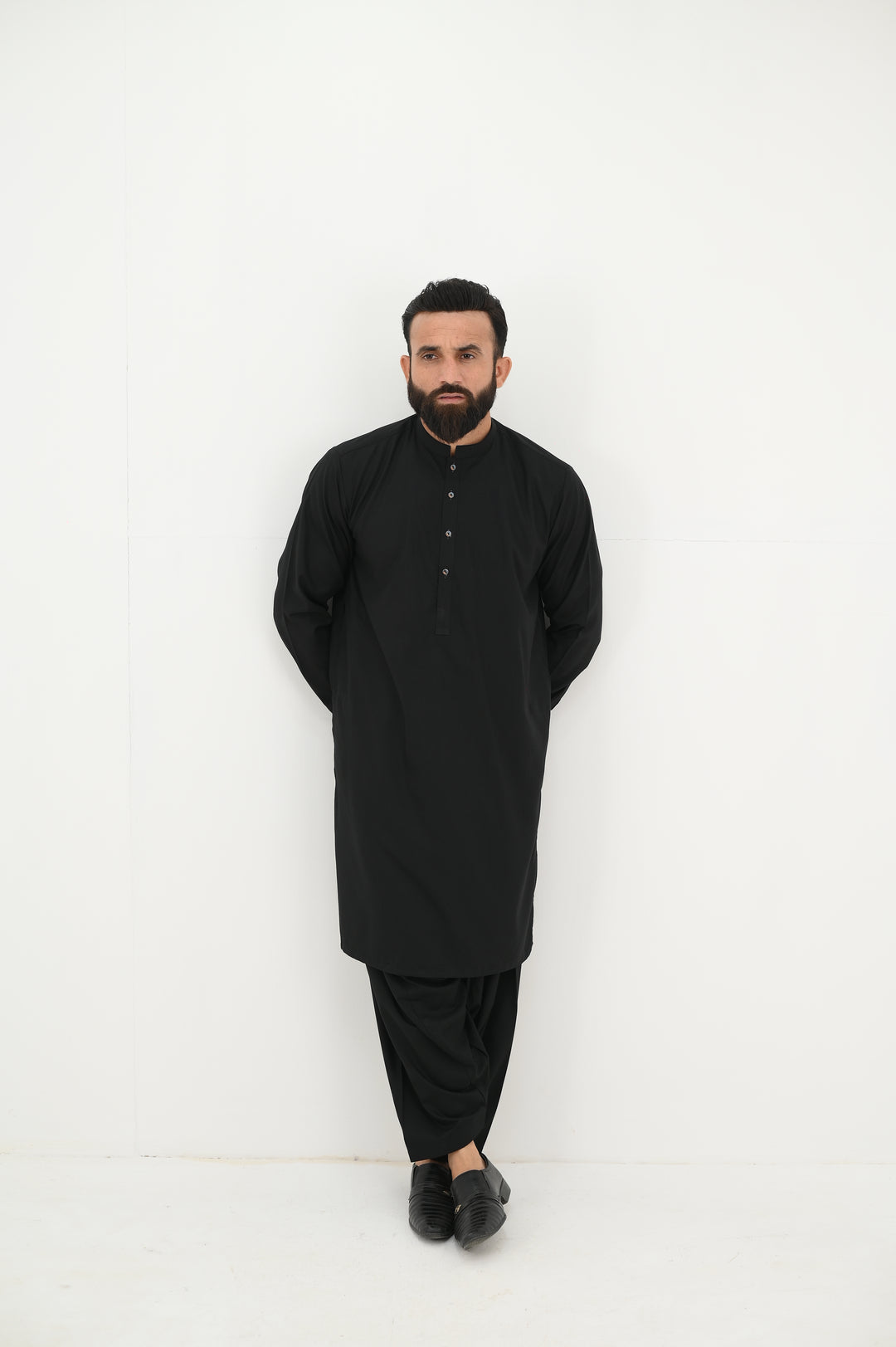 AlifYay - Blended Kurta Shalwar With Waistcoat For Men - Black - 3 Piece Suit