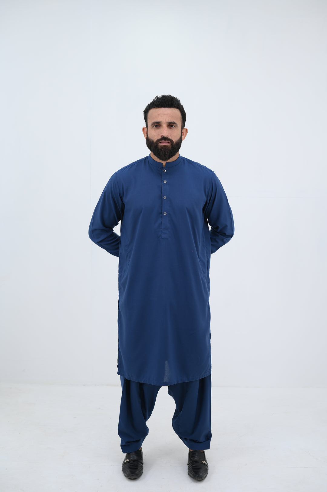 AlifYay - Blended Kurta Shalwar With Waistcoat For Men - Blue - 3 Piece Suit