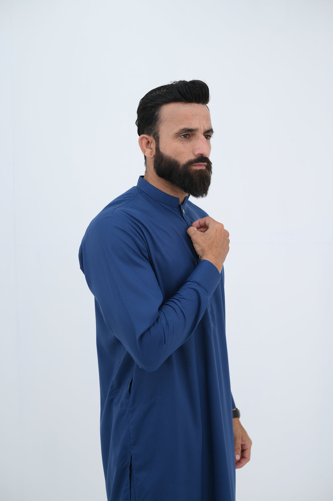 AlifYay - Blended Kurta Shalwar With Waistcoat For Men - Blue - 3 Piece Suit