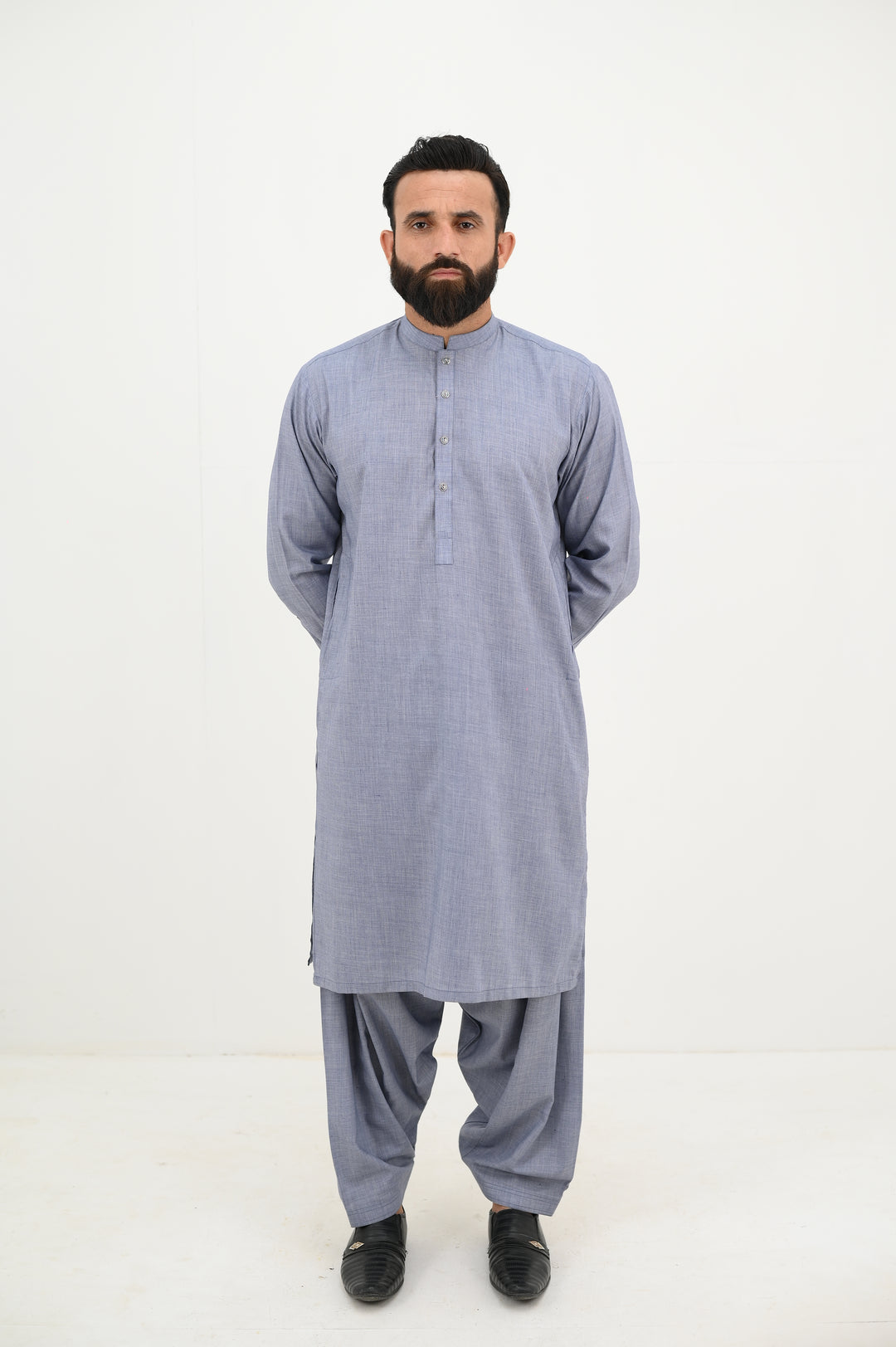 AlifYay - Blended Kurta Shalwar With Waistcoat For Men - Grey - 3 Piece Suit