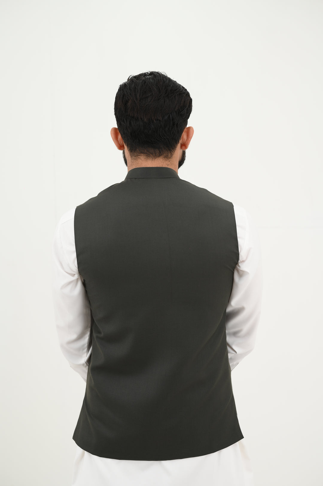 AlifYay - Blended Kurta Shalwar With Waistcoat For Men - White & Charcoal Black - 3 Piece Suit