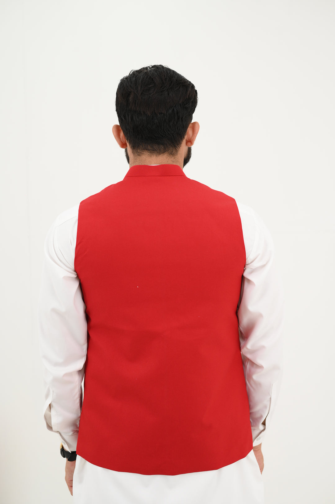 AlifYay - Blended Kurta Shalwar With Waistcoat For Men - White & Red - 3 Piece Suit