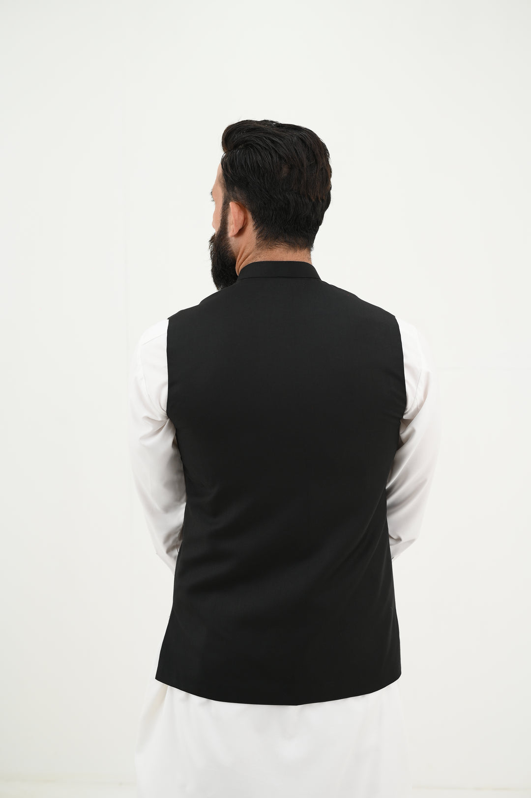 AlifYay - Blended Kurta Shalwar With Waistcoat For Men - White & Sleek Black - 3 Piece Suit