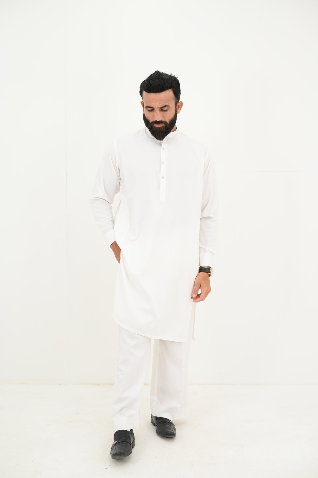 AlifYay - Blended Kurta With Farshi Pajama For Men - White - 2 Piece Suit