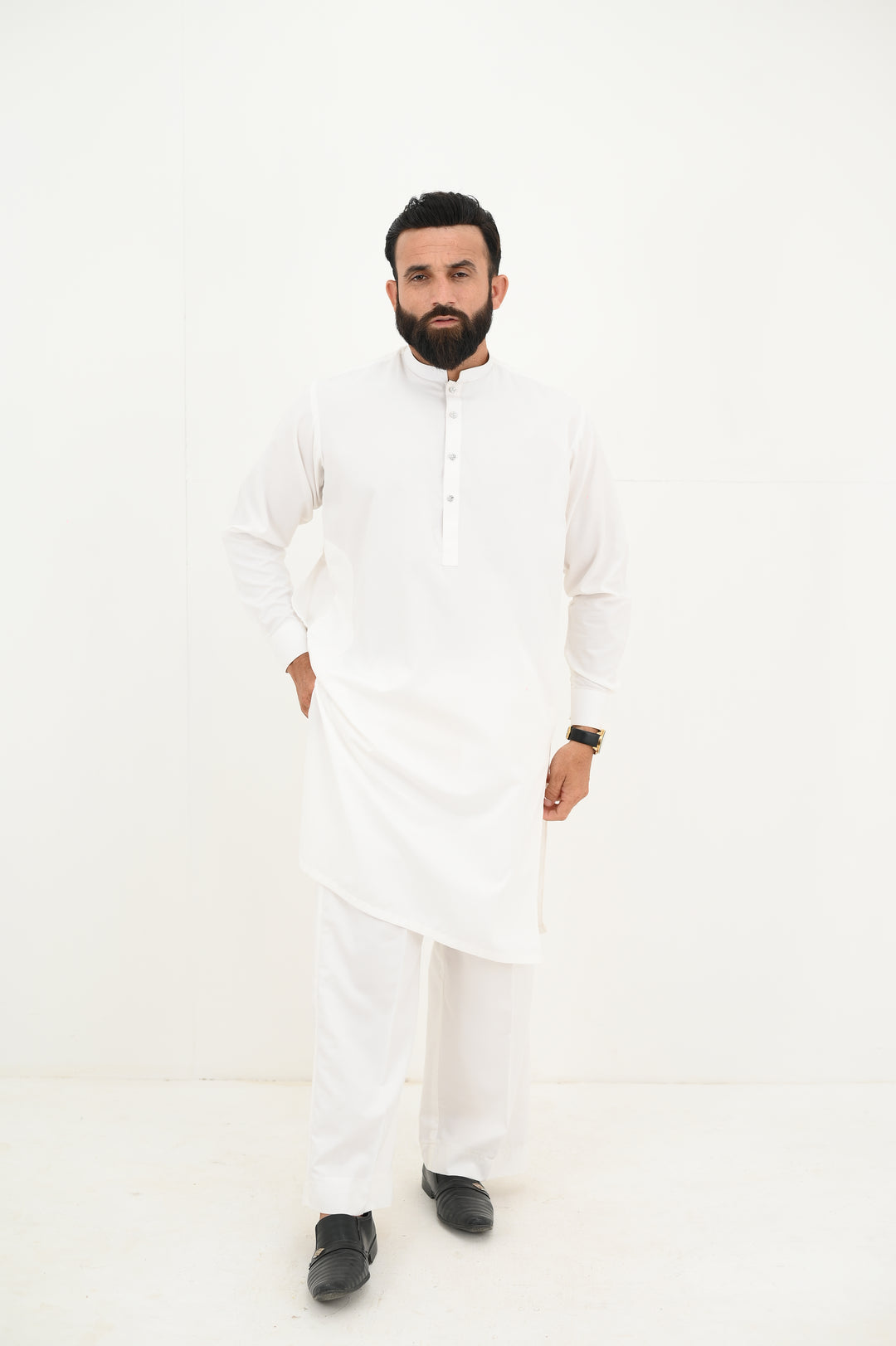 AlifYay - Blended Kurta With Farshi Pajama For Men - White - 2 Piece Suit