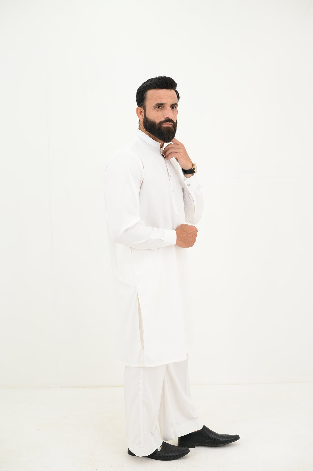 AlifYay - Blended Kurta With Farshi Pajama For Men - White - 2 Piece Suit