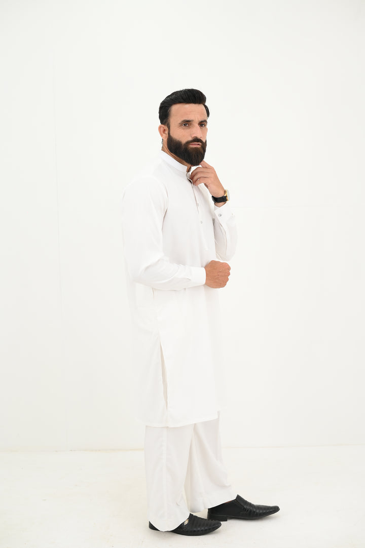AlifYay - Blended Kurta With Farshi Pajama For Men - White - 2 Piece Suit