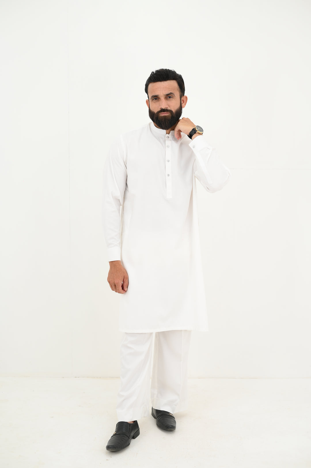 AlifYay - Blended Kurta With Farshi Pajama For Men - White - 2 Piece Suit