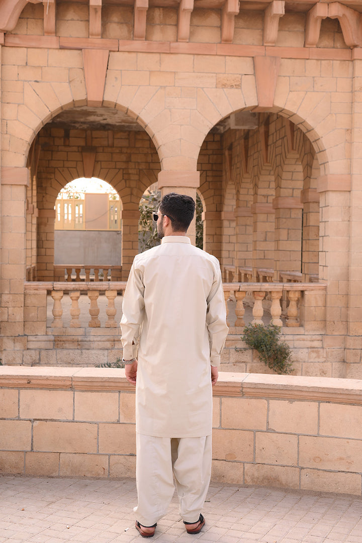 AlifYay - Cotton Kameez Shalwar For Men - Beige - 2 Piece Suit