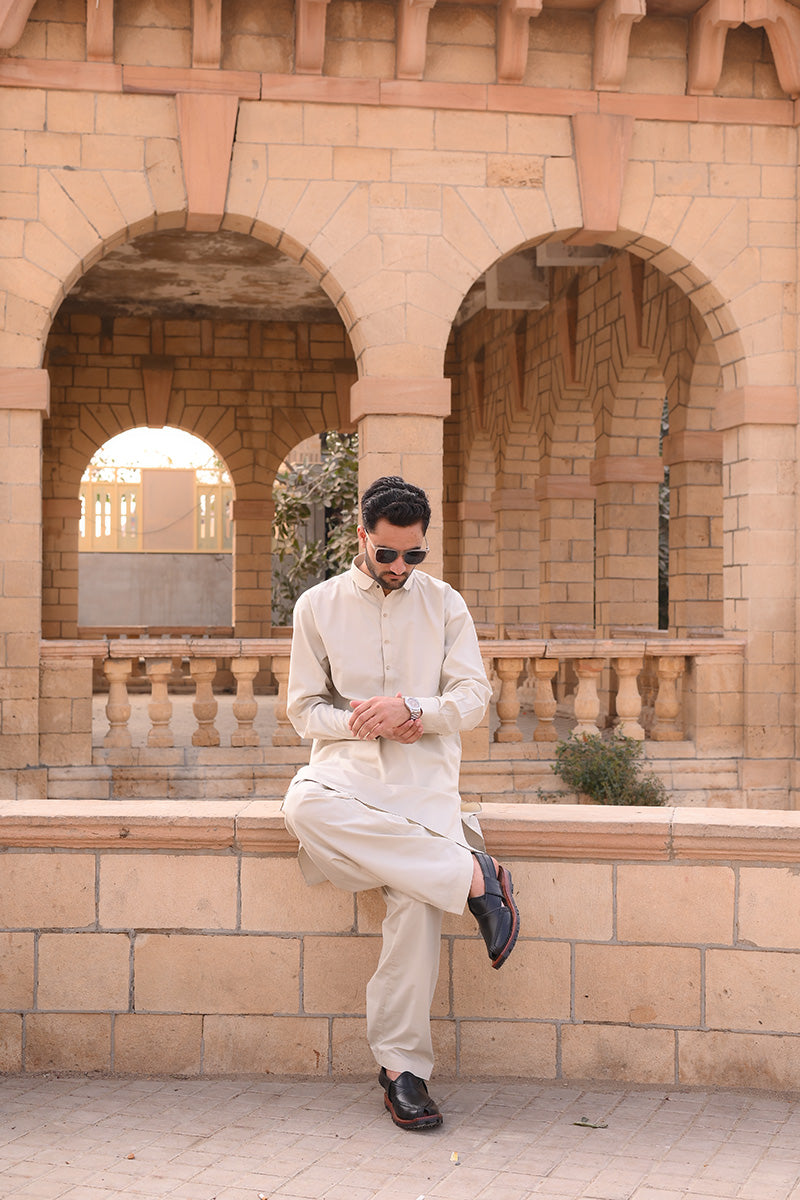 AlifYay - Cotton Kameez Shalwar For Men - Beige - 2 Piece Suit