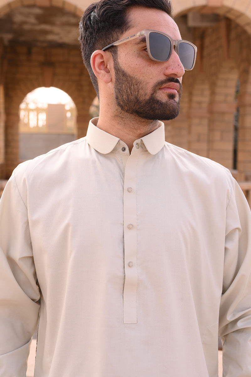 AlifYay - Cotton Kameez Shalwar For Men - Beige - 2 Piece Suit