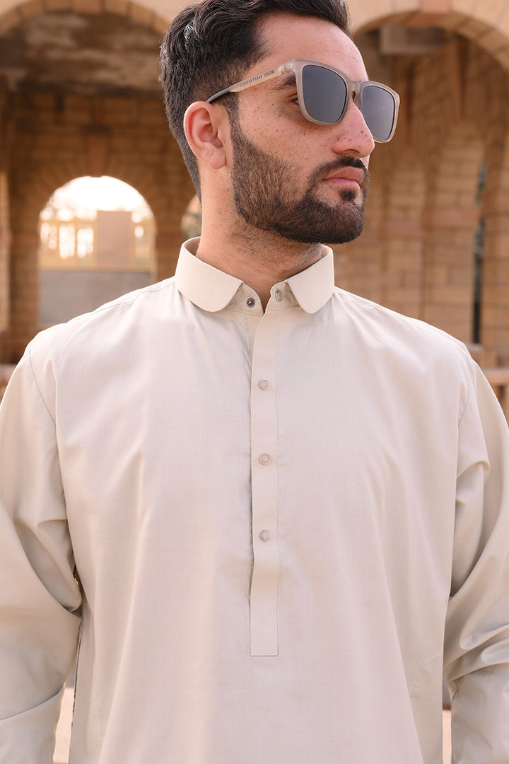 AlifYay - Cotton Kameez Shalwar For Men - Beige - 2 Piece Suit