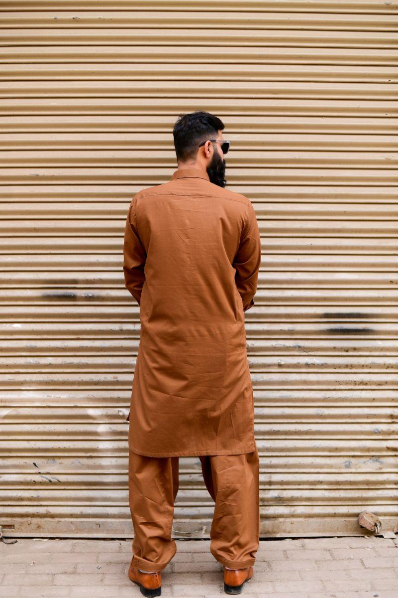 AlifYay - Cotton Kameez Shalwar For Men - Brown - 2 Piece Suit
