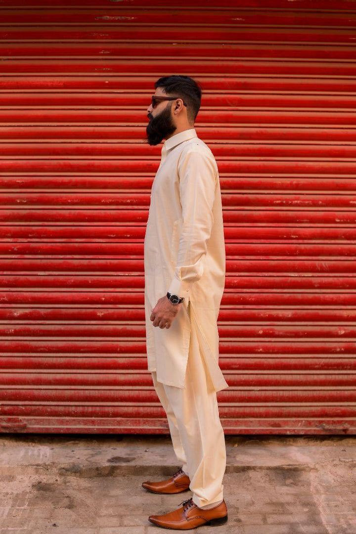 AlifYay - Cotton Kameez Shalwar For Men - Cream - 2 Piece Suit