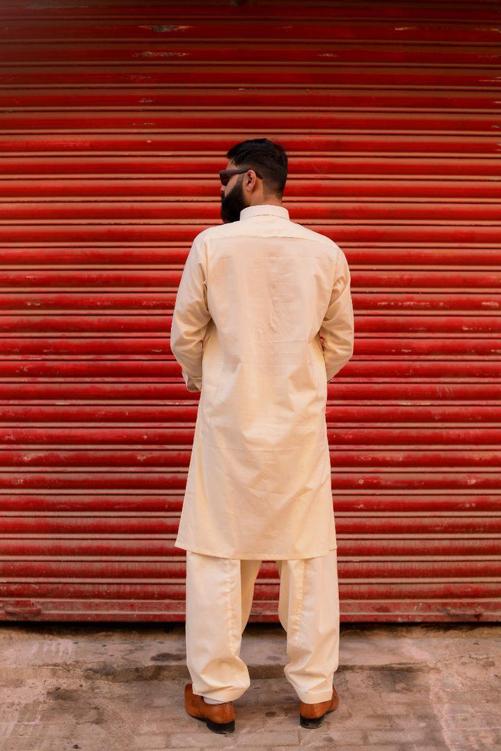 AlifYay - Cotton Kameez Shalwar For Men - Cream - 2 Piece Suit