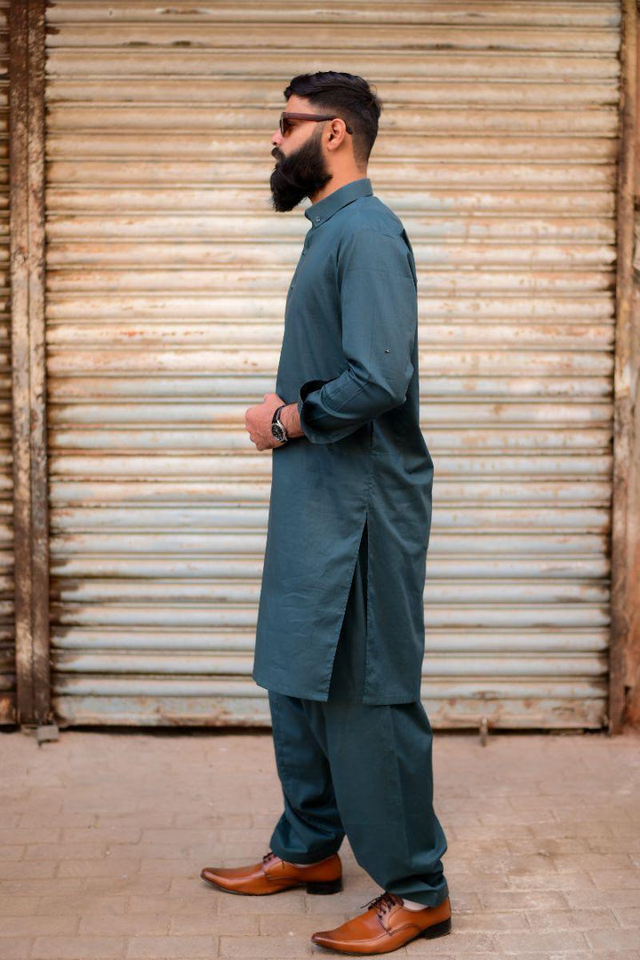 AlifYay - Cotton Kameez Shalwar For Men - Green - 2 Piece Suit