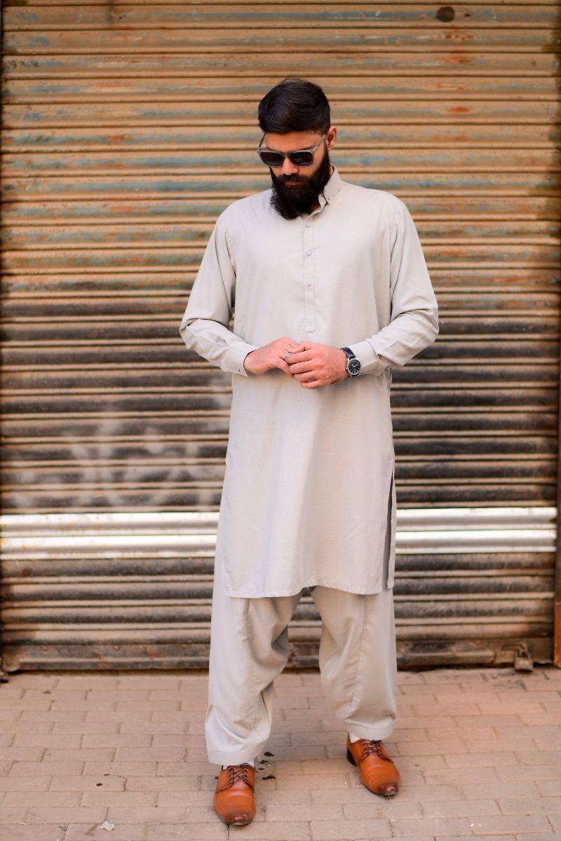AlifYay - Cotton Kameez Shalwar For Men - Grey - 2 Piece Suit