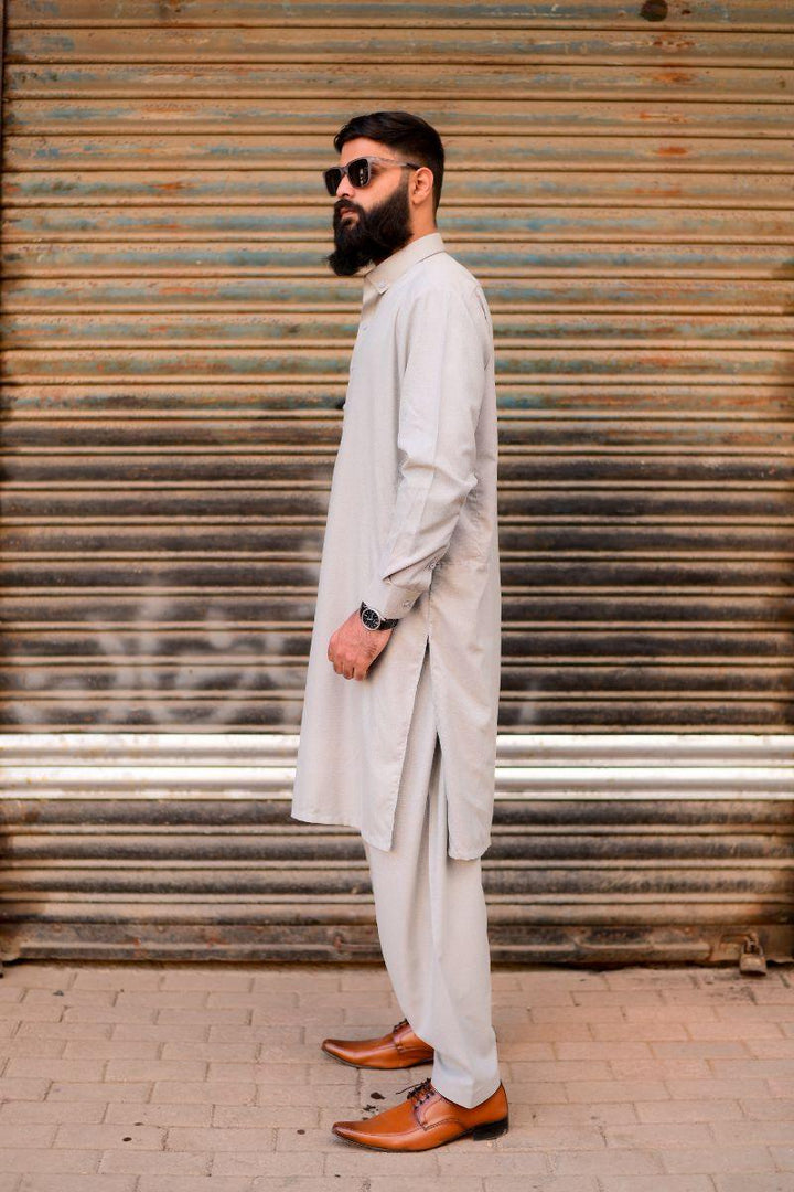 AlifYay - Cotton Kameez Shalwar For Men - Grey - 2 Piece Suit