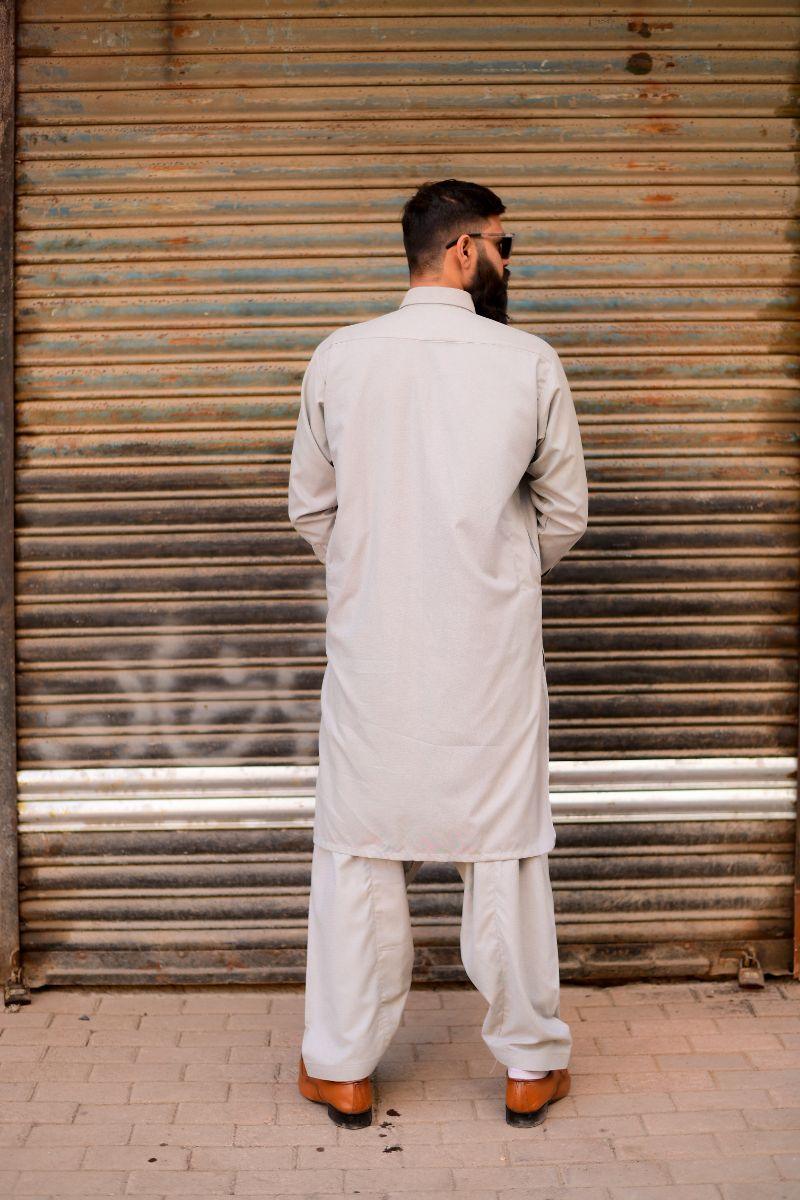 AlifYay - Cotton Kameez Shalwar For Men - Grey - 2 Piece Suit