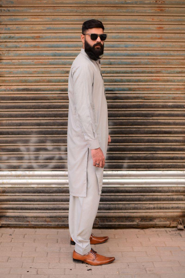AlifYay - Cotton Kameez Shalwar For Men - Grey - 2 Piece Suit