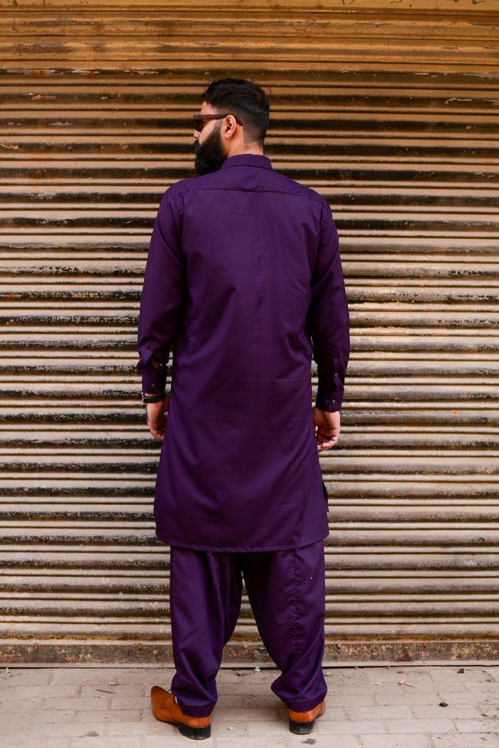 AlifYay - Cotton Kameez Shalwar For Men - Purple - 2 Piece Suit