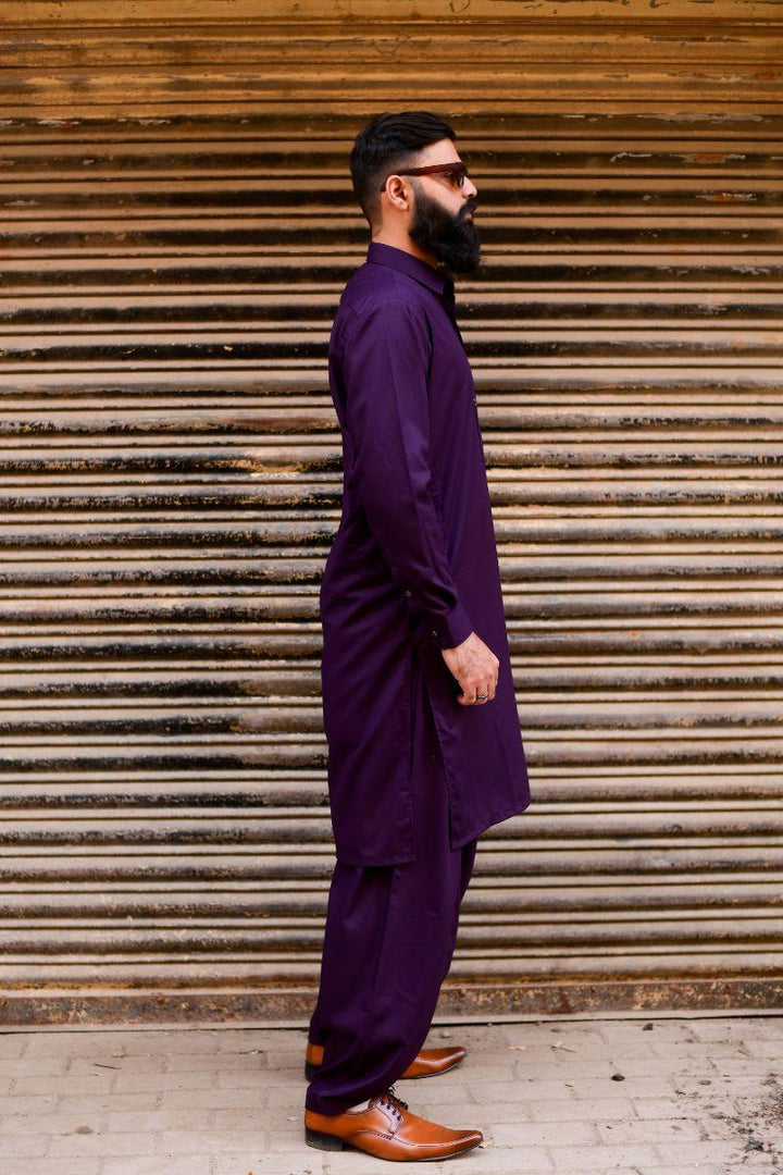 AlifYay - Cotton Kameez Shalwar For Men - Purple - 2 Piece Suit