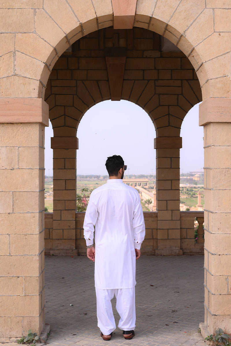 AlifYay - Cotton Kameez Shalwar For Men - White - 2 Piece Suit