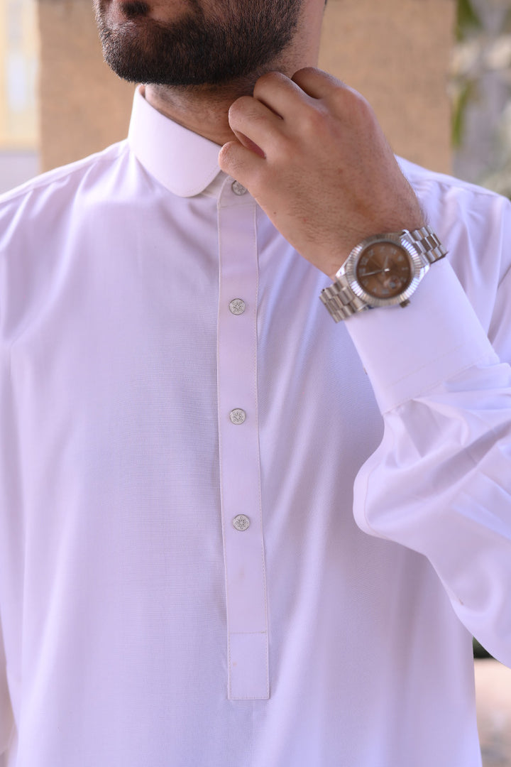 AlifYay - Cotton Kameez Shalwar For Men - White - 2 Piece Suit