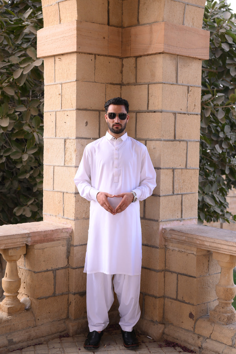 AlifYay - Cotton Kameez Shalwar For Men - White - 2 Piece Suit