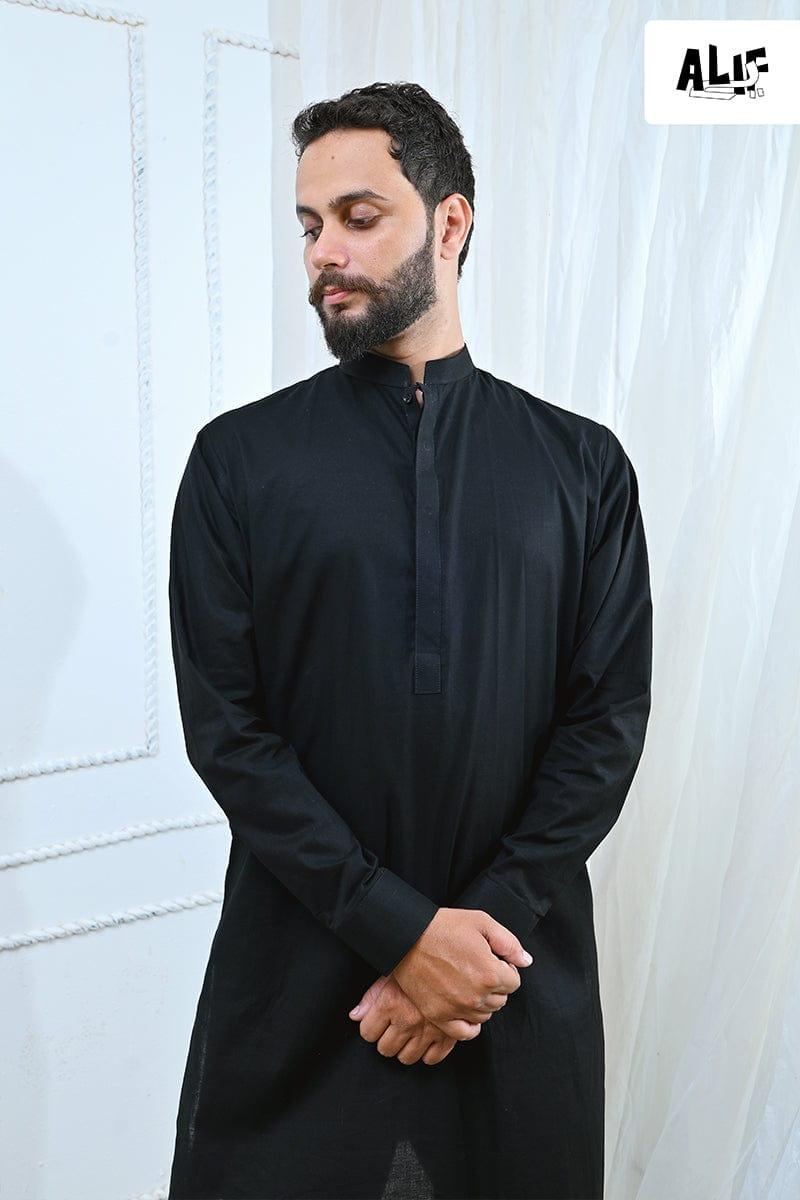 AlifYay - Cotton Kurta Pajama For Men - Black - 2 Piece Suit