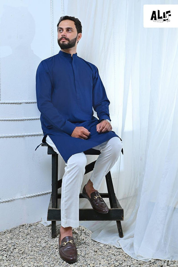 AlifYay - Cotton Kurta Pajama For Men - Blue - 2 Piece Suit